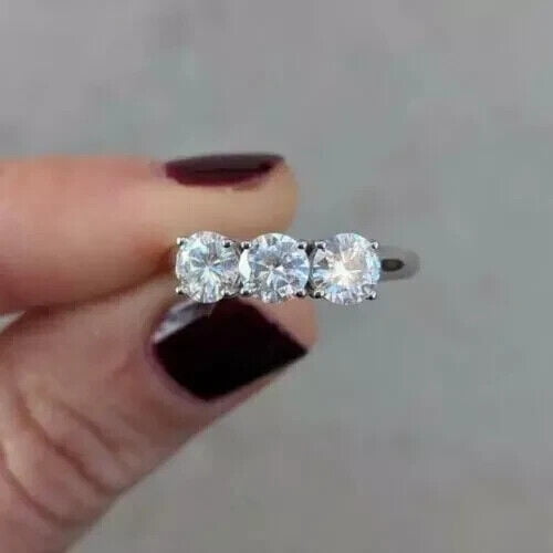 Women's Lab-created Diamond 2Ct Three Stone Engagement Ring 14k White Gold Plated