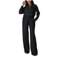 thumbnail image 1 of Women's Lace 2 Piece Outfits Long Sleeve Button Up Shirt and Wide Leg Pant Sets Pockets Dressy Casual Clothing (S, Black), 1 of 5