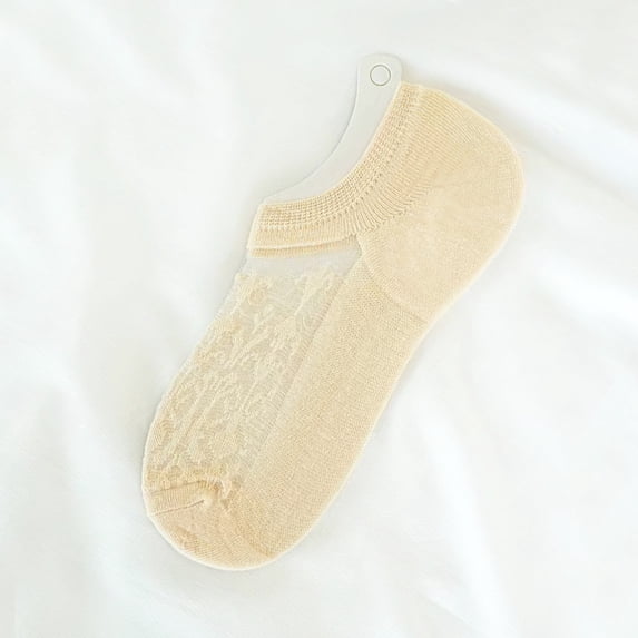 Women's Lace Ankle Socks, Low Cut No Show Socks with Breathable Mesh Pattern, Ruffle Trim Casual Socks for Sneakers, Flats, Loafers and Daily Wear-Beige
