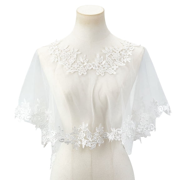 Women's Lace Appliques Shawls Wedding Bridal Cape Shoulder Covers Single Layer Sheer Wedding Floral Lace Cape DIY White