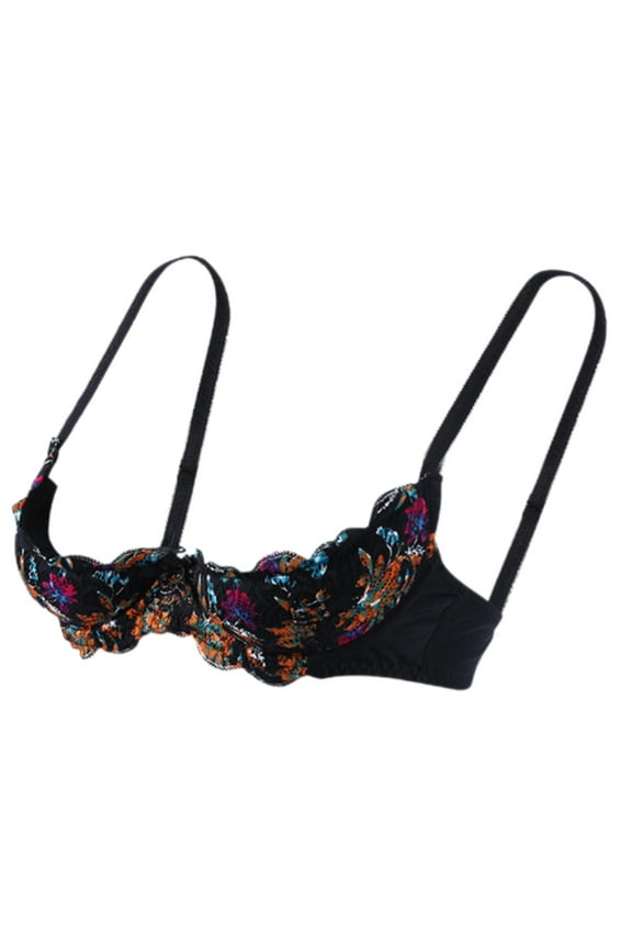 Women's Lace Balconette Bra 1/4 Cup Padded Push Up Shelf Underwire Bralette Low Cut Bra Sex Brassiere Lingerie Gifts