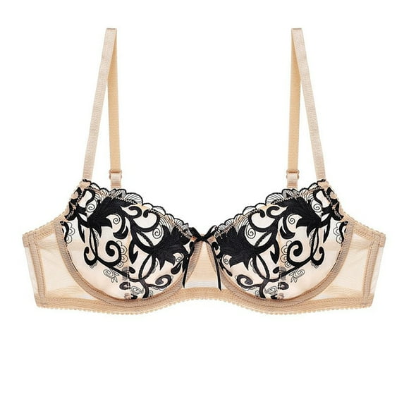 Women's Lace Balconette Bra Underwire Non-Padded Soft Cup Comfort Everyday Bras(Beige,38C)