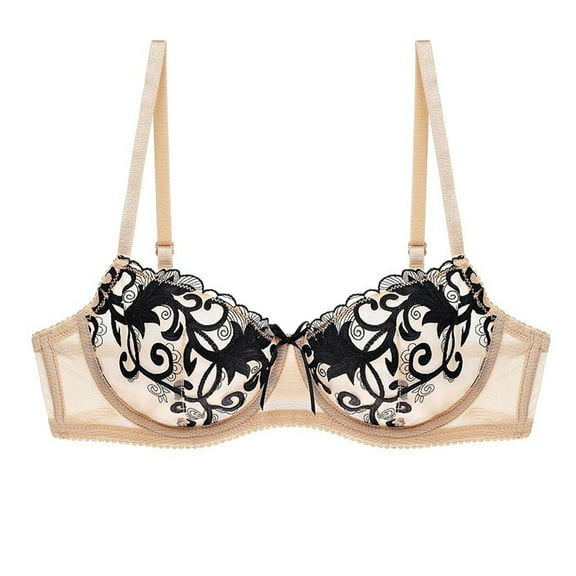 Women's Lace Balconette Bra Underwire Non-Padded Soft Cup Comfort Everyday Bras(Beige,40D)