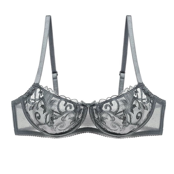 Women's Lace Balconette Bra Underwire Non-Padded Soft Cup Comfort Everyday Bras(Gray,34B)
