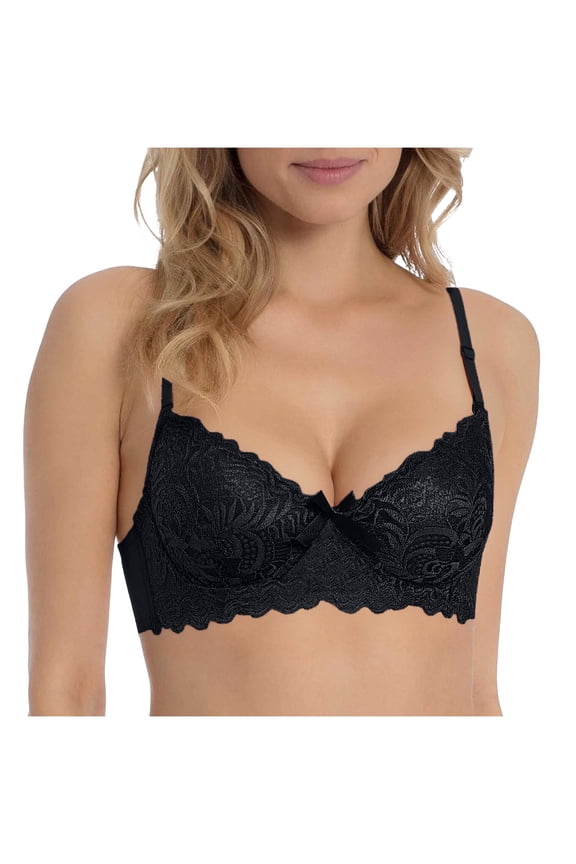 Women's Lace Balconette Bra, Underwire Support Soft Cup Lingerie, Deep V Comfortableale Everyday Bralette