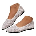 thumbnail image 1 of Women's Lace Ballet Flats Pointed Toe Lightweight Non Slip Floral Applique Mesh Slip On Dress Shoes White Size 6, 1 of 9