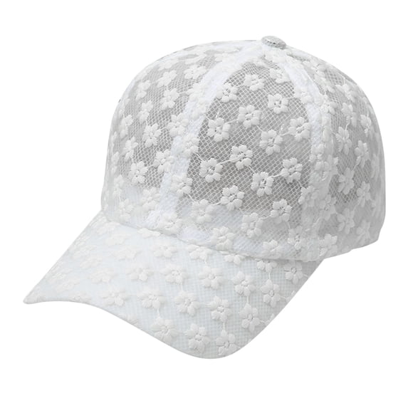 Women's Lace Baseball Cap, Korean Style Floral Hollow Out Embroidery Sun Hat for Daily Casual Wear, UV Protection, and Outdoor Activities, Adjustable and Breathable Design White