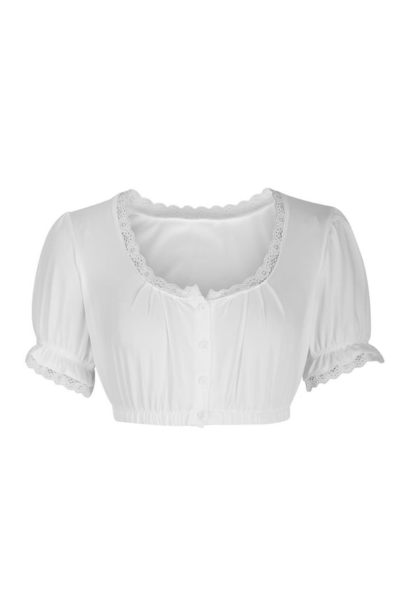 Women's Lace Blouse Oktoberfest Costumes Traditional Dirndl Blouse Shirt Cropped White Shirt Versatile Tops