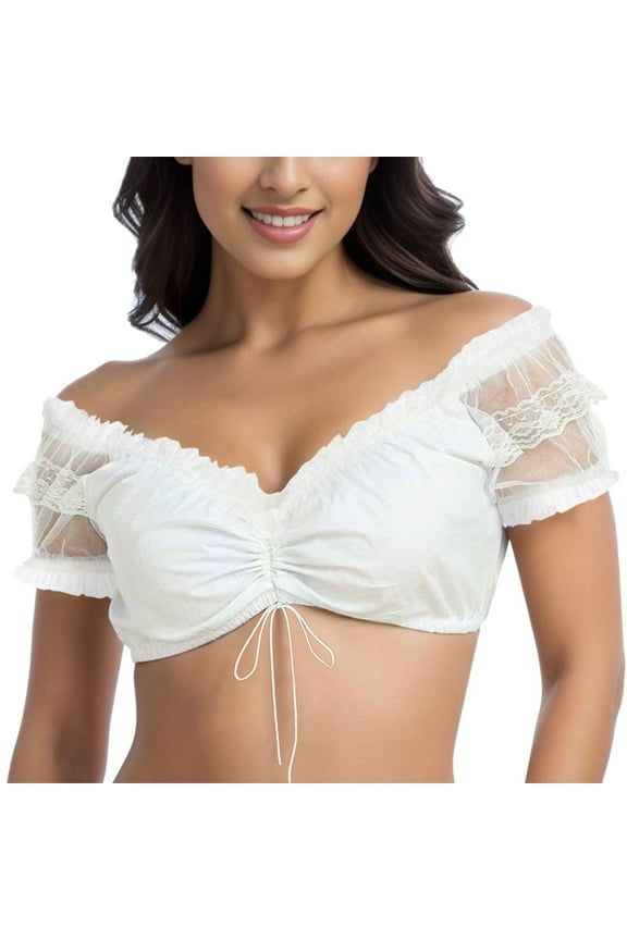 Women's Lace Blouse Traditional Dirndl Blouse Women's Bavarian Oktoberfest Costume Crop Top