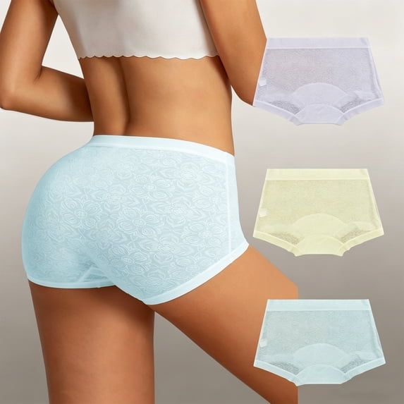 Women's Lace Boyshort Underwear with Sheer Mesh Panels and Scalloped Edges Featuring Low Rise Cut Light Purple L