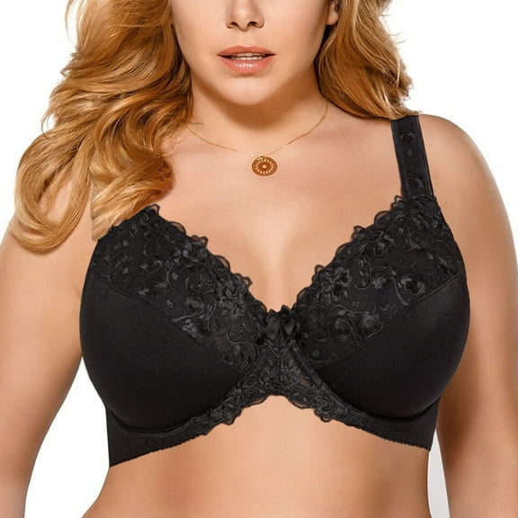 Women's Lace Bra Minimizer Bras For Women Full Cup Non-Padded Underwire Floral Embroidery