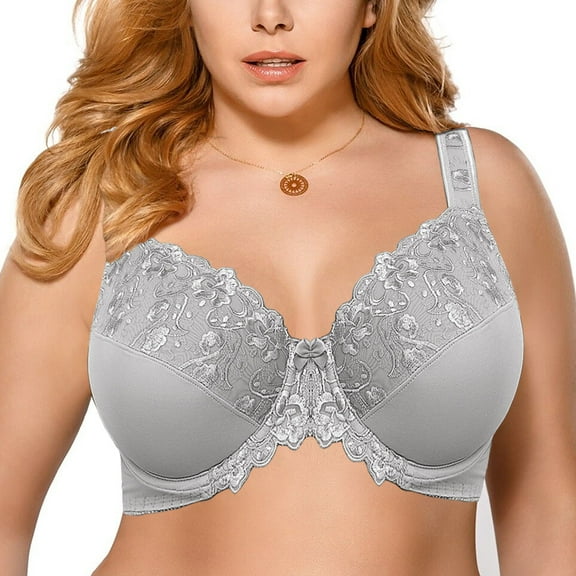 Women's Lace Bra Minimizer Bras For Women Full Cup Non-Padded Underwire Floral Embroidery