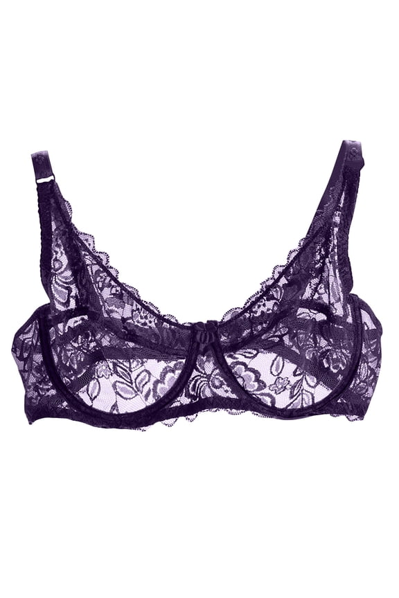 Women's Lace Bra Sheer Mesh Balconette See Through Unlined Bras Everyday Bras Lingerie
