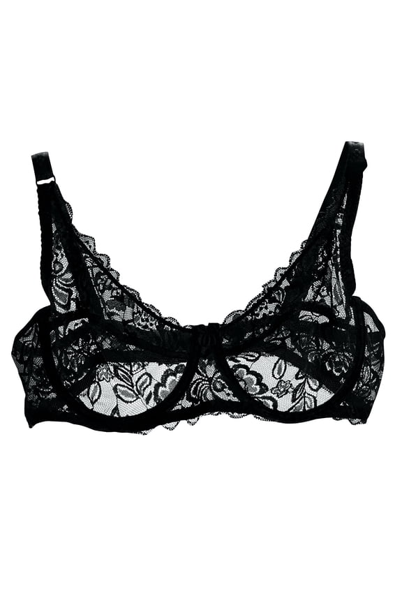 Women's Lace Bra Sheer Mesh Balconette See Through Unlined Bras Everyday Bras Lingerie