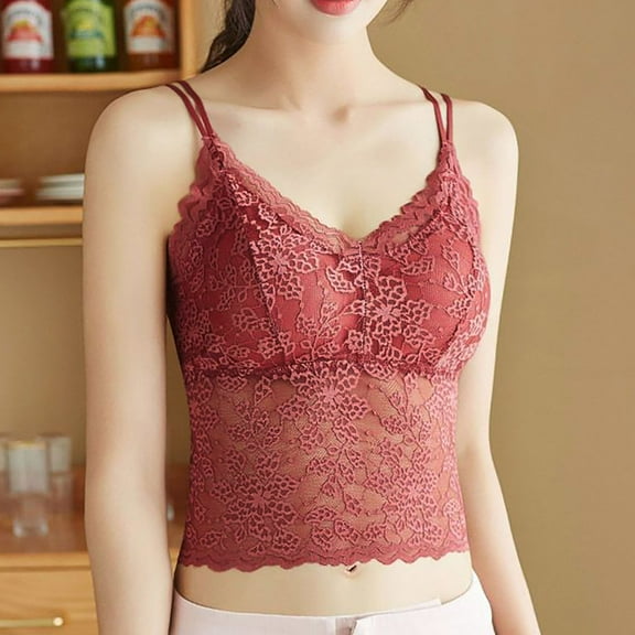 Women's Lace Bra V Neck Camisole Lingerie Slim Shoulder Strap Strapless Slim Fit Vest Crop Top Petite 30 Birthday Tops for Women Womens Tops Womens Barbell Tops Womens Muscle Tops for Women 3 Tall