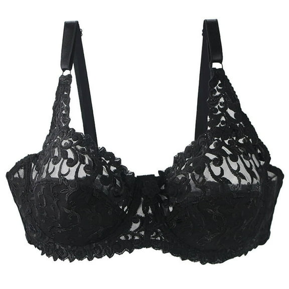 Women's Lace Bralette Floral Bras Full Coverage Unlined Wireless Plus Size Bra Padded Demi Cup Seamless T-Shirt Bra