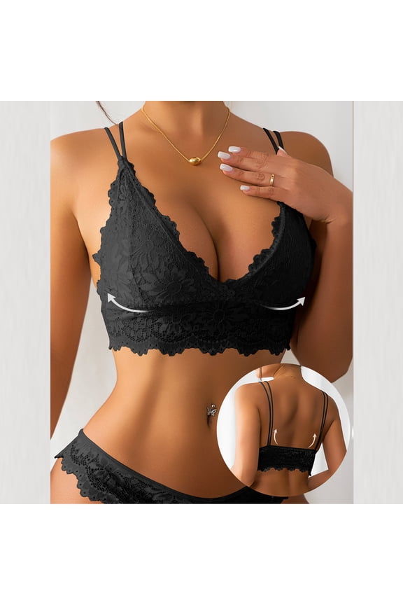 Women's Lace Bralette with Double Strap and Hollow Out Design for Everyday Wear