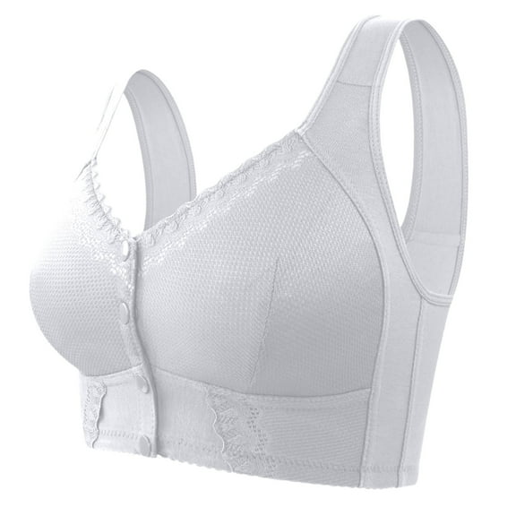 Women's Lace Bras Comfort-Strap Comfortable Front Closure Sports Seniors Bralette No Underwire Running Older Women Bra - White,58