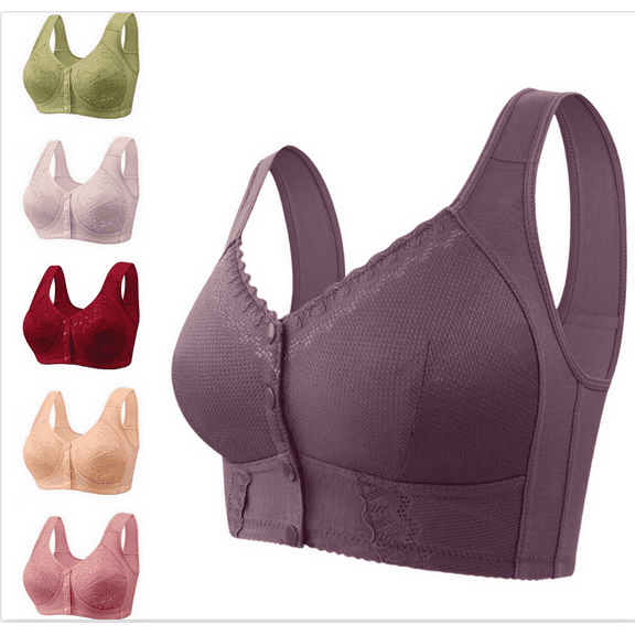 Women's Lace Bras Front Closure Beach Wireless Plus Size Seniors Bralette Comfort-Strap Climbing Older Women Bra - Light Purple,42