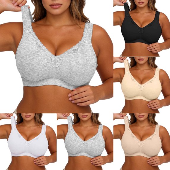 Women's Lace Bras,Plus Size Wireless Full Cup Wide Shoulder Straps Comfort Support No‑Underwire Bra for Bedtime Loungewear