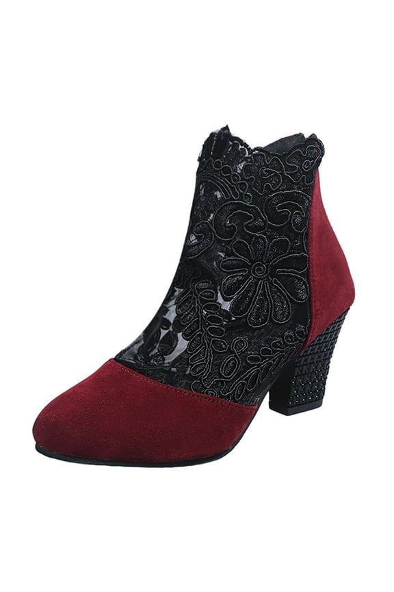 Women's Lace Bridal High Heel Platform Peep Toe Shootie, Satin Open Cover Dress Pump, Fish Mouth Shoes, Hollow Stitching Heels, Party Dance Red 7.5