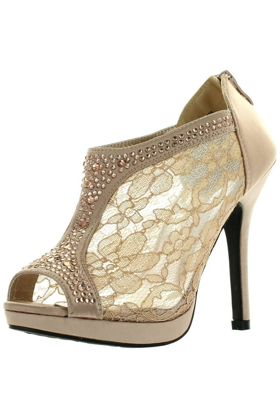 Women's Lace Bridal High Heel Platform Peep Toe Shootie