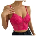 thumbnail image 1 of Women's Lace Bustier Crop Cami Top Adjustable Camisole Tank Top Women's Lace Spaghetti Strap Tank V Neck Crop Cami Top Hot Pink,S, 1 of 6