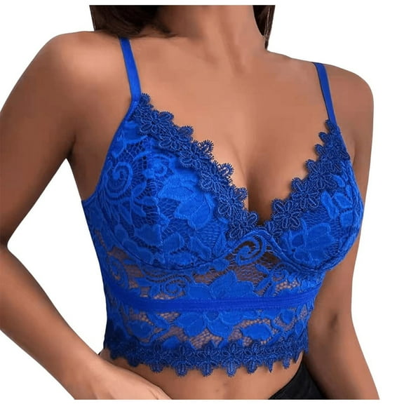 Women's Lace Bustier Crop Cami Top Camisole Tank Top Underwear Vest Sling Blue L