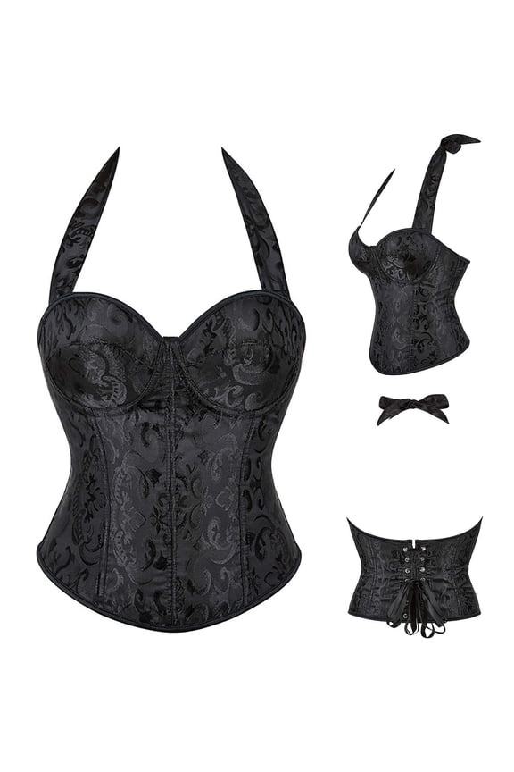 Women's Lace up Bustier Top Burlesque Basque Shaper Boned Corset Plus Size Bridal Lingerie Lace up Overbust Ladies Gothic Casual Sexy Corsets Tank Top Shapewear