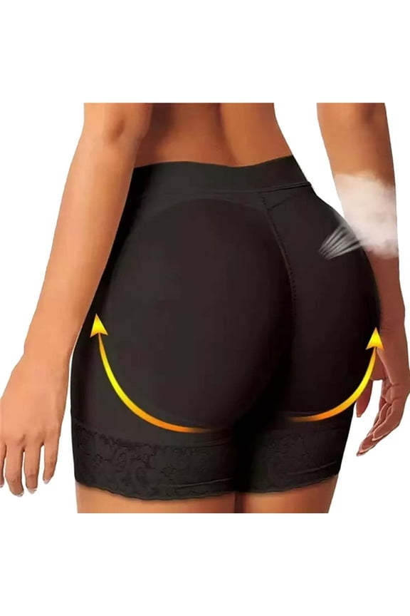 Women's Lace Butt-Lifting Shapewear Shorts – Seamless Tummy Control Padded Underwear with Hip Enhancer for Daily Wear, Gym & Special Events(Black-M)