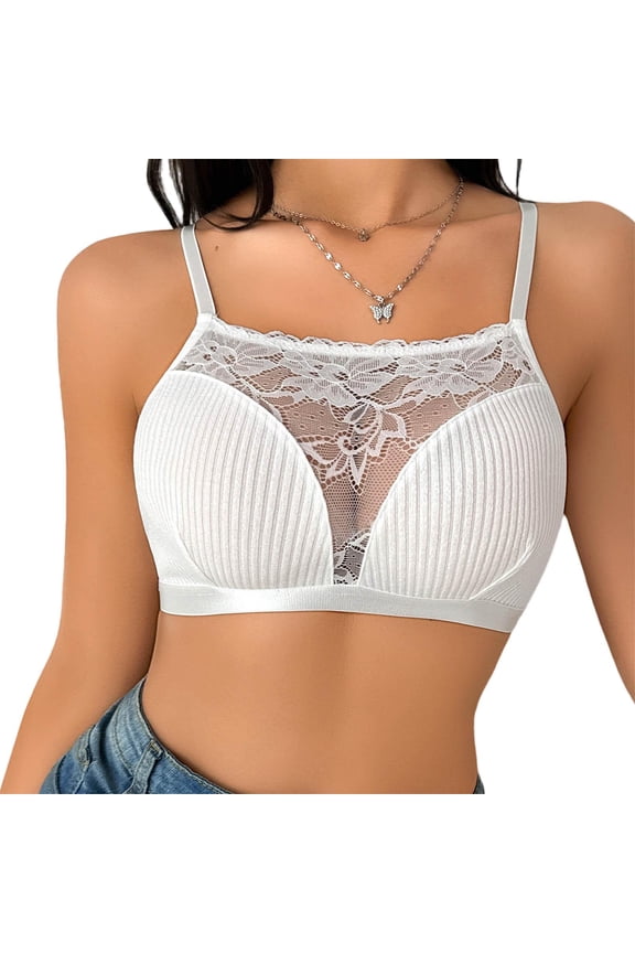 Women's Lace Cami Top, Wireless Bralette Floral Mesh See-through Wireless Bras