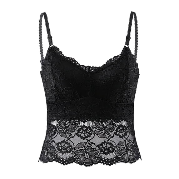 Women's Lace Cami Tops with Built In Bra V Neck Adjustable Spaghetti Strap Sleeveless Slim Fit Tank Tops Basic Layering Undershirts Black