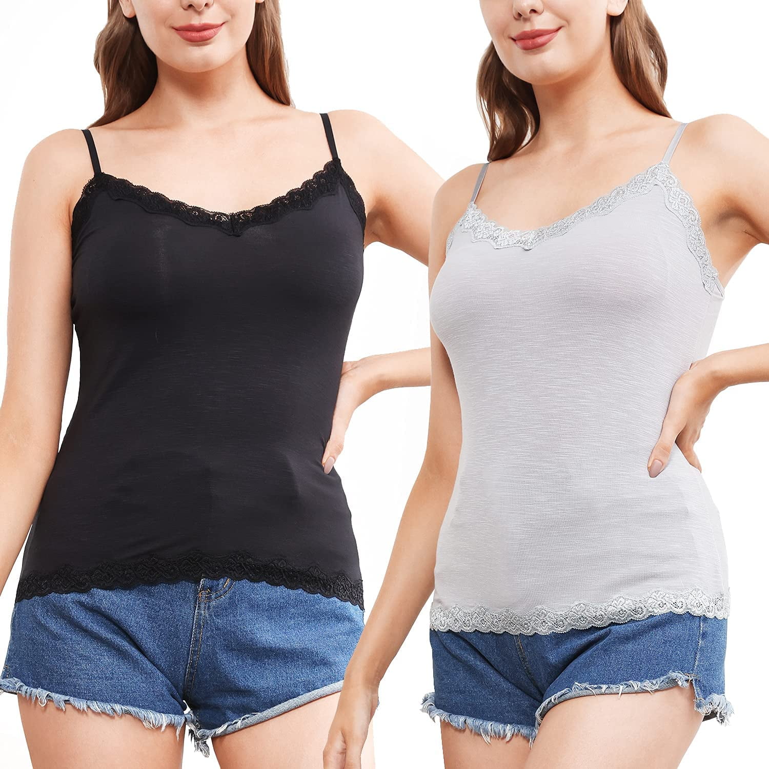 Women's Lace Camisole Adjustable Spaghetti Strap Tank Tops 2 Pack