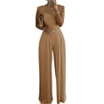 thumbnail image 1 of Women's Lace Cap Sleeve Wide Leg Jumpsuit Elegant High Neck Dressy Party Outfit, 1 of 6