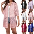 thumbnail image 1 of Women's Lace Cardigan Blouse Top Casual Fashion Loose 3/4 Sleeve Knit Sweater Cover Up for Spring Fall Office Work Gift for Women | CSEONE,Black XL, 1 of 8