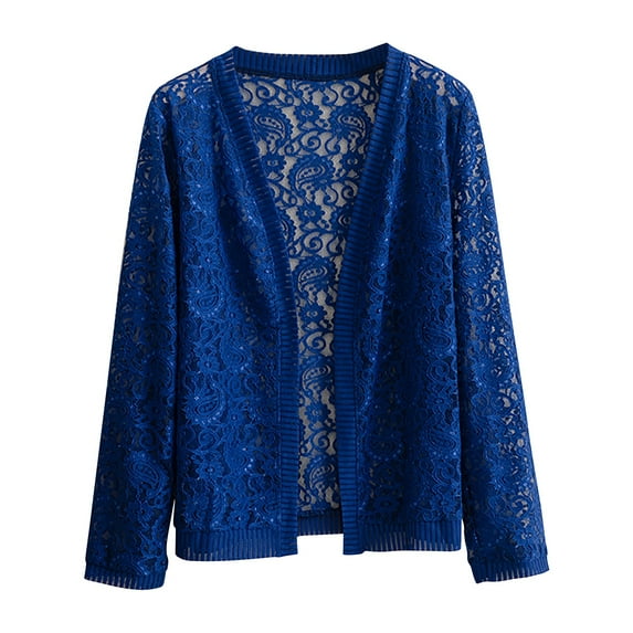 Women's Lace Cardigan Lightweight Beach Cover Up, Open Front Chiffon Kimono Style Summer Cardigan with Side Slits, for Vacation, Holiday, and Casual Wear Blue XXXXL