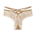 thumbnail image 1 of Women's Lace Cheeky Underwear Low Rise Ladies Panties Sexy V-Waisted Stretch Briefs, Beige, Large, 1 of 2