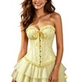 thumbnail image 1 of Women's Lace Up Corset Boned Floral Overbust Lingerie Bustier Bodyshaper Top Corset Tops for Women Bustier Shapewear Lingerie Lace Waist Push Up Bodysuit Overbust Boned Corset, Yellow XS, 1 of 6