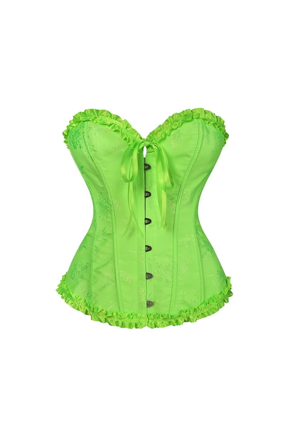 Women's Lace Corset Top Shapewear with Sexy Chest Support and Gathered Waist, Tight Bustier for Base Layer, Perfect for Daily Use and Special Occasions,Fluorescent Green,2XL