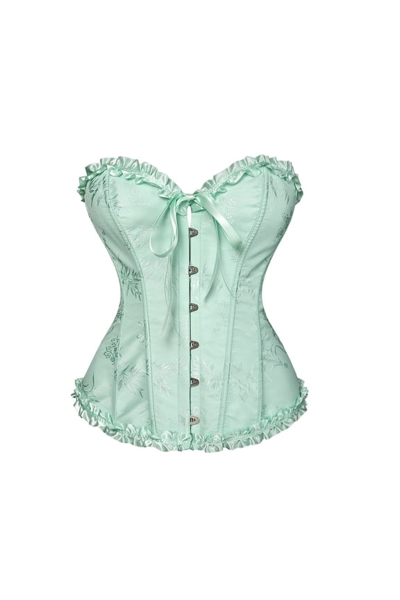 Women's Lace Corset Top Shapewear with Sexy Chest Support and Gathered Waist, Tight Bustier for Base Layer, Perfect for Daily Use and Special Occasions,Light Green,M