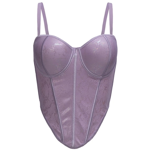 Women's Lace Corset Tops Fishbone Spaghetti Strap Camisole, Built-In Padded Bra Steel Boned Corset Bustier Tank Top Waist Shaping Shapewear Purple 40