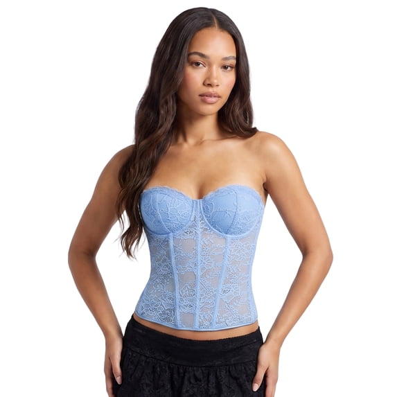 Women's Lace Corset Tube Tops Sleeveless Strapless Cross Tie-up Bandeau Bustier Tops Bodyshaper