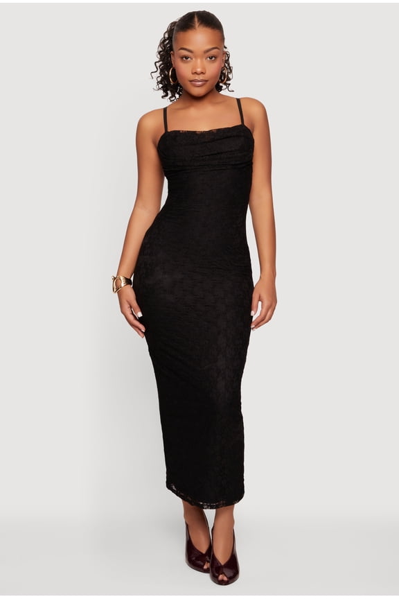 Women's Lace Cowl Neck Sweetheart Neckline Keyhole Back Dress