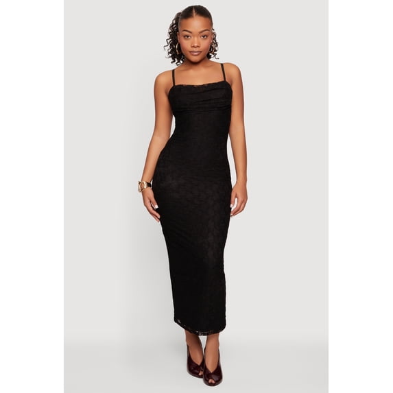 Women's Lace Cowl Neck Sweetheart Neckline Keyhole Back Dress