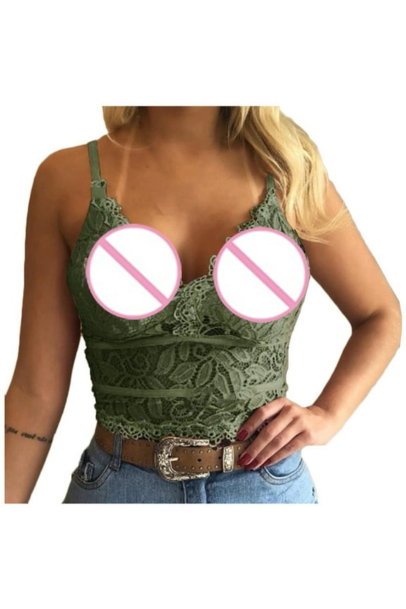 Women's Lace Deep V Bralette, Women Comfort Wireless Bralette Bustier Breathable Crop Top Lace Bra