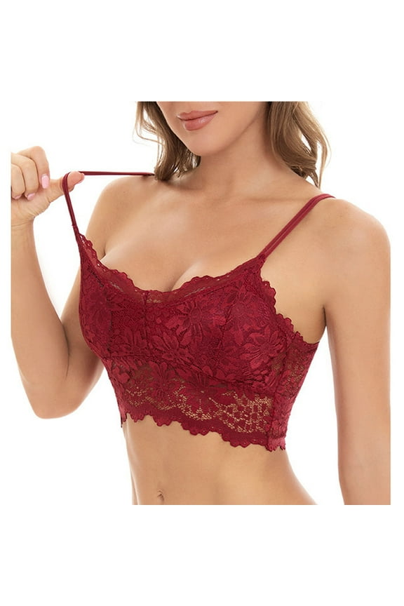 Women's Lace Desire Wireless Bra, Lacy Full-coverage Wirefree Bra, Convertible Bra Red S-M