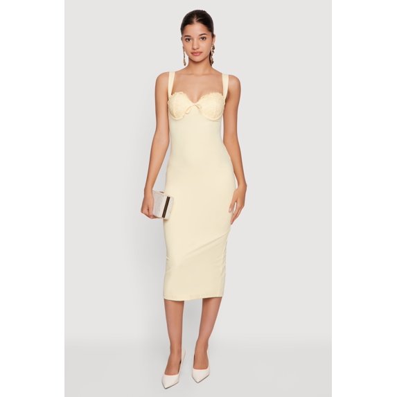 Women's Lace Detail Bustier Midi Dress