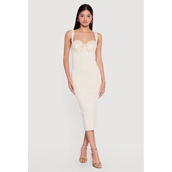 Women's Lace Detail Bustier Midi Dress