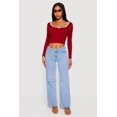 thumbnail image 1 of Women's Lace Detail Scoop Neck Long Sleeve Crop Top, 1 of 5