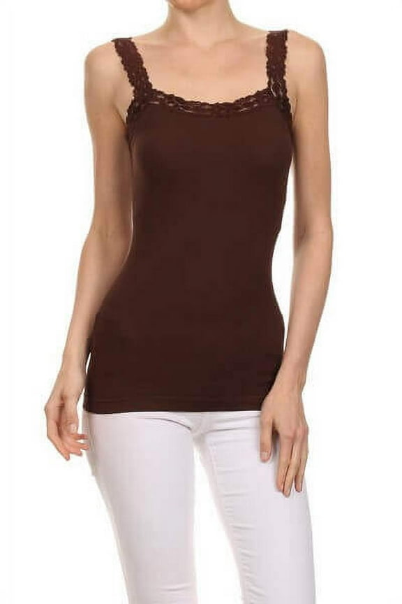 Women's Lace Detail Trim Cami Top - DARK BROWN